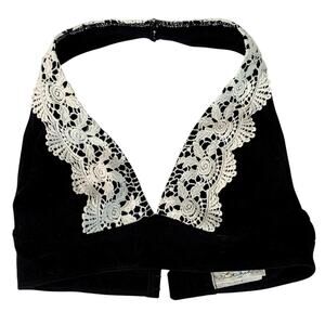 Etched Womens Sz Medium Black White Lace Halter Bralette Bra Undershirt Top